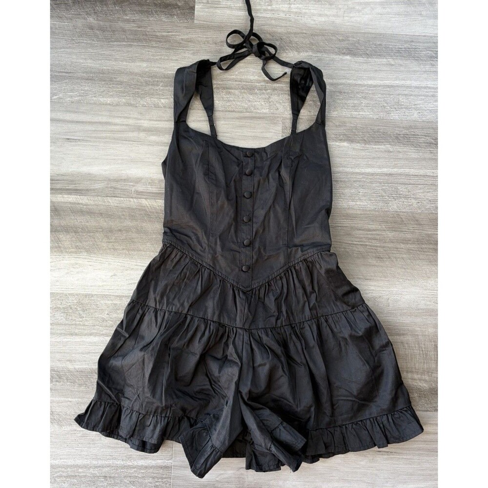 Wild Fable Black Button Front Tiered Romper XXS NWT Halter Ruffle Summer Festiva